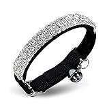 CHUKCHI Soft Velvet Safe Cat Adjustable Collar Bling Diamante With Bells,11 inch for small dogs and cats (Black)