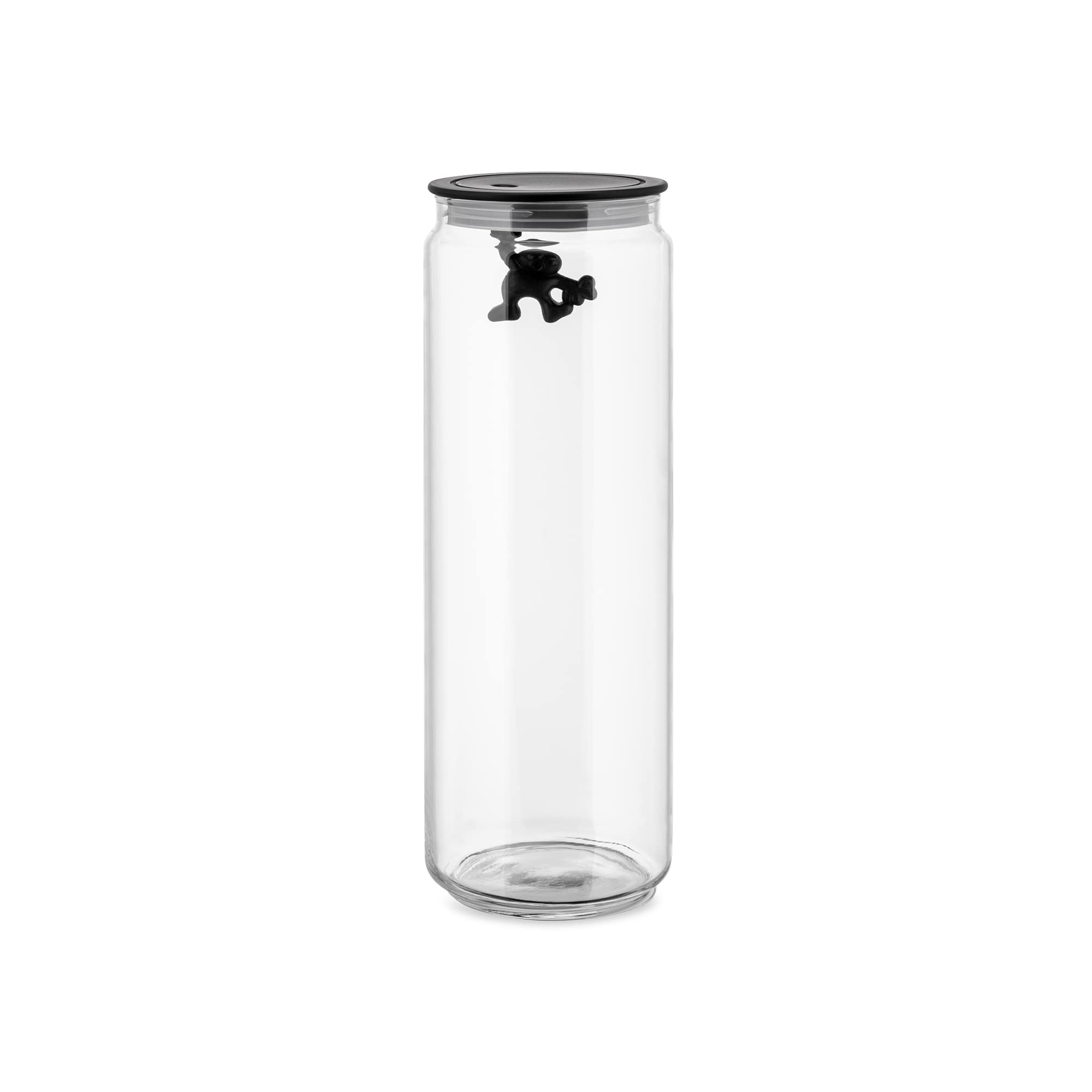 Alessi Glass Gianni Jar A Little Man Holding On Tight Extra Large Kitchen Box with Hermetic Lid in Thermoplastic Resin, Black, 2000 ml