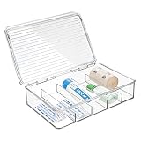 mDesign Storage Box Organizer for First Aid Kit, Medicine, Medical, Dental Supplies - 5 Compartments, Clear