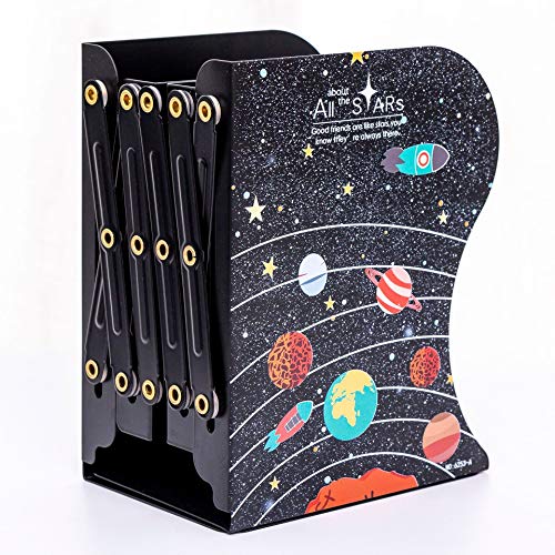 R H lifestyle Metal Bookends Decorative Desk Accessories Organizer Creative Adjustable Book Shelf for Kids School Home Office Supplies Pack of 1 (Solar System)