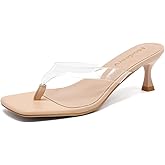 Hodeery Women's Kitten Heels Thong Sandals Flip Flop Low Heels 2.5 Inch Open Square Toe Clear