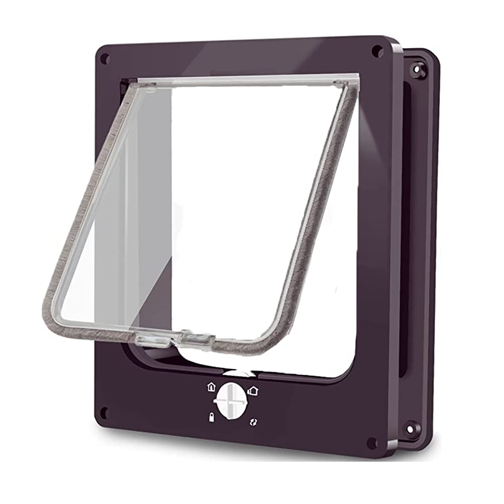 Large Cat Flap, 4 Way Locking with Magnets Cat Flap Door, Easy Install, Silent Manual Pet Flap for Wall/Wooden/Upvc Door(Brown,XL)