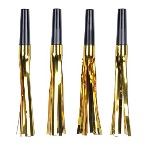 16 Pcs Silver & Gold Squawkers Noisemakers (Size: 6") | Musical Blow-Out, Party Blowers, Birthday, New Year's Party Supplies
