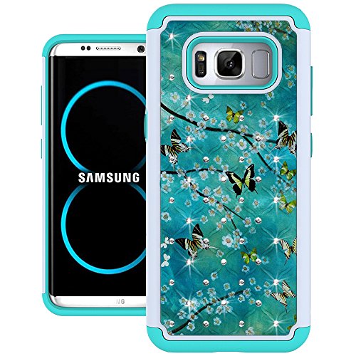 Galaxy S8 Case, UrSpeedtekLive [Shock Absorpt] Studded Rhinestone Bling Hybrid Dual Layer Armor Defender Protective Case Cover for Samsung Galaxy S8 - Butterfly