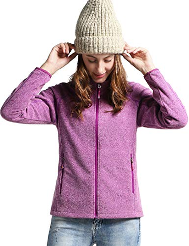Fastorm Fleece Jacket Womens Full Zip Up Lightweight Solid Polar Fleece Performance Sweatshirts Outdoor Purple S