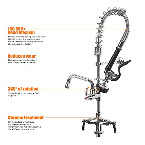 image for Commercial Pre Rinse Kitchen Sink Faucet Deck Mounted Brass Constructe