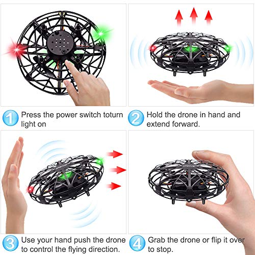 Hand Drones for Kids or Adults, CPSYUB Kids Drone with 3 LED, Latest Mini Drone Helicopter with 5 Sensors, Flying Ball Drone, Toys for 4 5 6 7 8 9 10 11 12 Year Old Boys and Girls (Black, with Remote) - Thumbnail 4