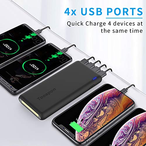 4 Ports Power Bank 30000mAh Super Bright Flashlight Portable Charger
