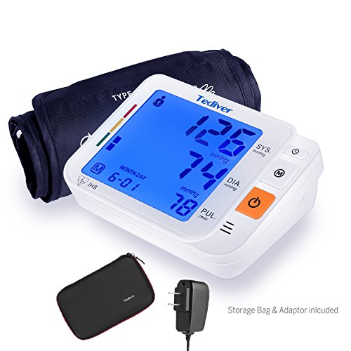 Tediver Digital Blood Pressure Cuff for Home use[ 22-42cm] - Automatic Smart Blood Pressure Gauge Kit T3 - Advanced BP Monitoring Tech, Large Display [with Adaptor and Device Case]