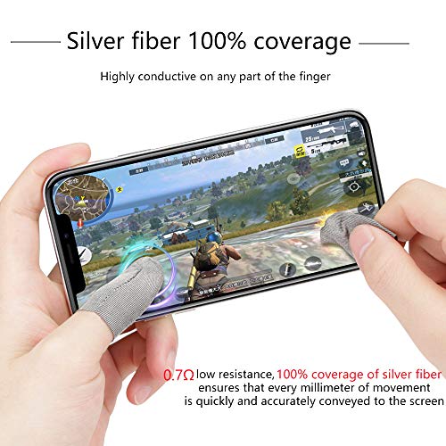 Sterling Silver Fiber, 0.01"(0.5mm) Ultra-Thin, Pubg Mobile Knives Out Finger Sleeve Anti-Sweat Breathable for High-Ranking Players Mobile Game Streamer iPhone/iPad/Android Size:S(6P)