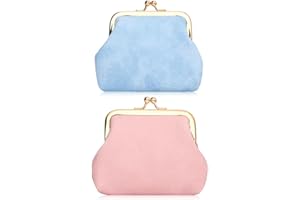 Oyachic 2 Packs Leather Coin Purse PU Car Change Holder Kiss lock Change Pouch with Clasp Vintage Wallets Small Money Bag For Men,Women,Blue and Pink