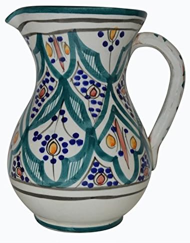 Moroccan Pitchers Sangria Handmade Ceramic Carafe Beverage Dispenser Jar Cooler Easy Pour 58 oz