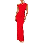 Nova In Sky Womens Summer One Shoulder Party Cocktail Bodycon Maxi Dress Sleeveless Ruched Slit Formal Wedding Guest Dresses