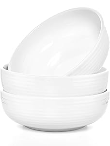 Gonioa 3 Pack Ceramic Pasta Bowls,Porcelain Salad Pasta Bowls,Cereal and Pasta Bowl Set,Large Bowl Suitable for Pasta, Soup Salad and so on.Dishwasher, Oven Safe.8.8 Inch - 45 Ounce,White