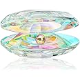 H&D HYALINE & DORA Colorful Crystal Seashell Figurine Collectible,Glass Shell Figurine with Pearl for Wedding Gift Table Decor