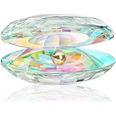H&D HYALINE & DORA Colorful Crystal Seashell Figurine Collectible,Glass Shell Figurine with Pearl for Wedding Gift Table Decor