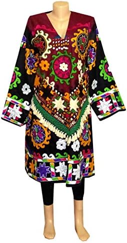 RARE COLORFUL UZBEK LAKAI SILK HANDMADE EMBROIDERY WOMEN CHEMISE DRESS A11283