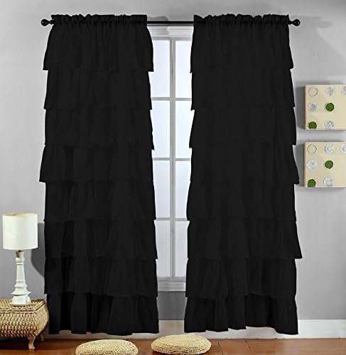 1kidandaheadache 1 Piece Black Gypsy Ruffled Window Curtain Treatment Panels Drape 63" Length