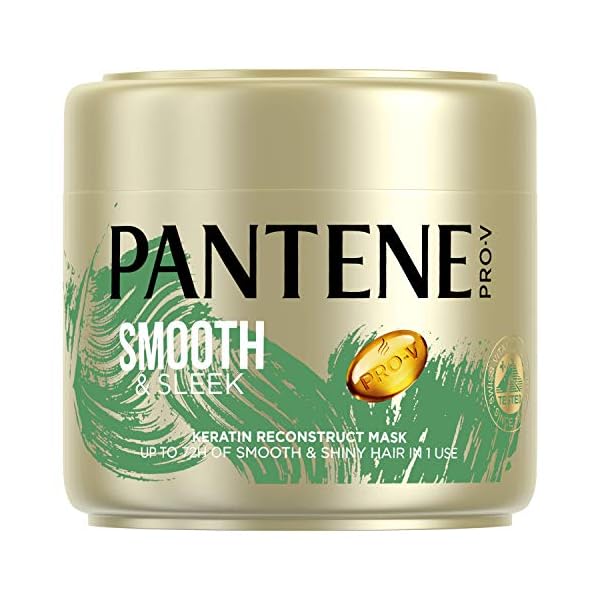Pantene Smooth and Sleek Hair Mask, Keratin Hair Mask, Up to 72H of Smooth and Shiny Hair in 1 use, 300 ml