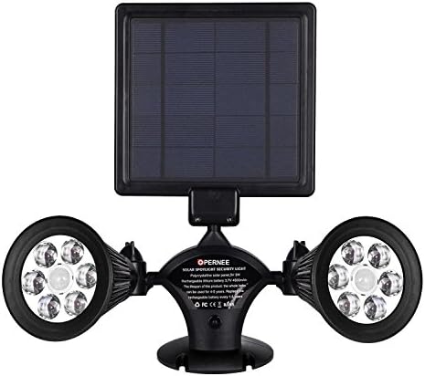 Solar Lights Motion Sensor Outdoor, OPERNEE Upgraded Double Spotlights 12 LED Solar Powered Dual head 360 Degree Rotatable Security Light for Patio Porch Deck Yard Garden Garage Driveway Outsides Wall