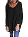 RooZooe Women's Oversized Knitted Sweater V Neck Blouse Loose Jumper Pullovers Black XL