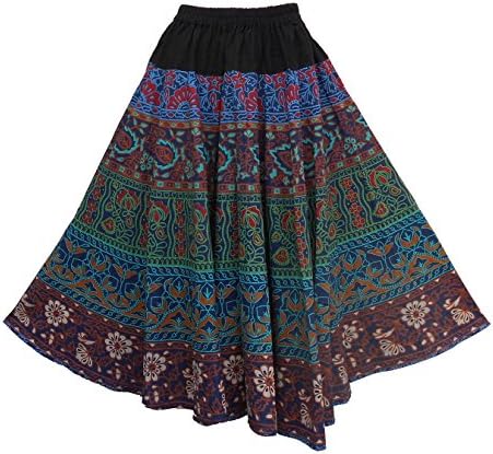 Bonya Women's Traditional Tribal Printed Round Long Swing Skirt-IK16