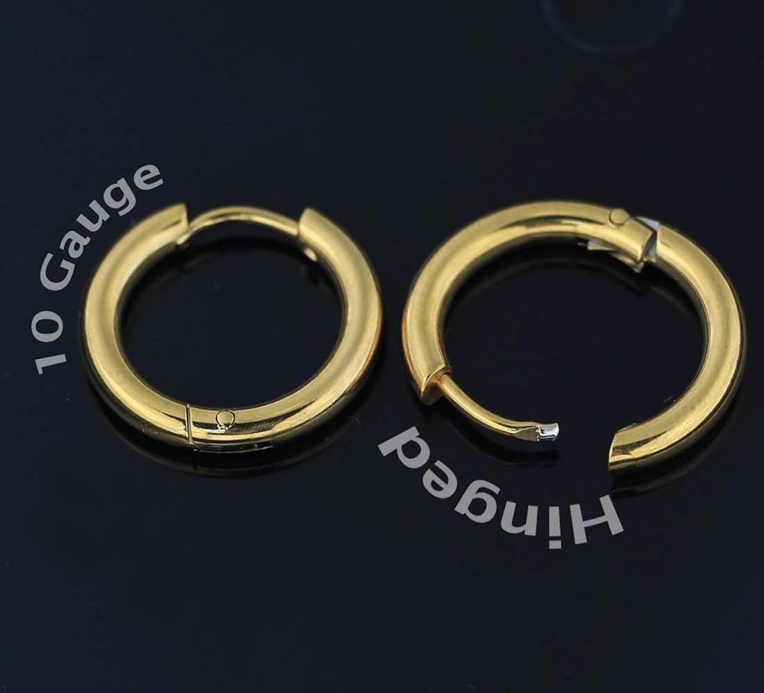 AZARIO London 10 Gauge (2.5MM) - 10MM Gold Anodized 316L Surgical Steel Hinged Sleeper Continuous Hoop Earrings Piercing Jewellery - Image 3