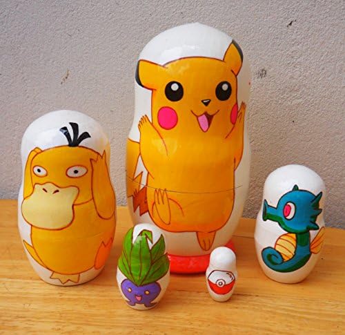 "Pokemon" Russian nesting Doll Set of 5 piece. Hand-painted in Russia.