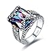 Merthus 12x16mm Cushion Cut Simulated Mystic Rainbow Topaz Black Oxidized Finished 925 Sterling Silver Bohemian Ring for Women Size 7