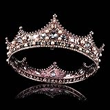FUMUD Baroque Vintage Black Rhinestone Beads Round Big Crown Wedding Hair Accessories Luxury Crystal Queen King Crowns Bridal Tiaras
