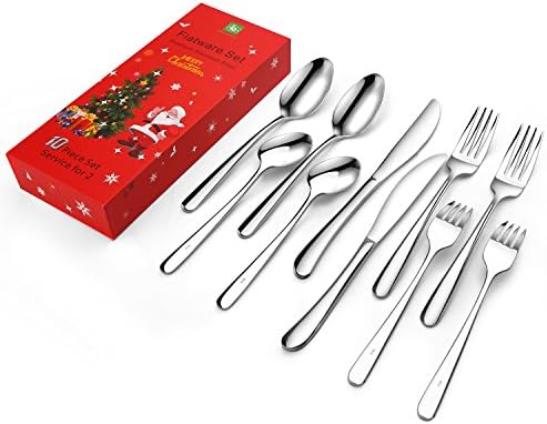 10-Piece Stainless Steel Silverware Flatware Set 18/10 Stainless Steel Utensils Forks Spoons Knives Set, Mirror Polished Cutlery, Service for 2