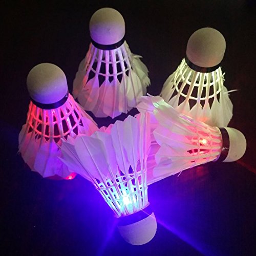 Bringsine 4pcs LED Badminton Shuttlecock Dark Night Glow Birdies Lighting for Indoor Sports Activities-Color