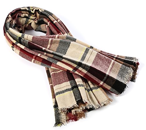 Women's Fall Winter Scarf Classic Tassel Plaid Scarf Warm Soft Chunky Large Blanket Wrap Shawl Scarves Pink Scarf