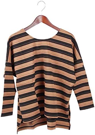 Amazon ルミノア ボーダー カットソー ラウンドネック バックvネック Lmg0mcmnr ブラウン ブラック レディース Tシャツ カットソー 通販