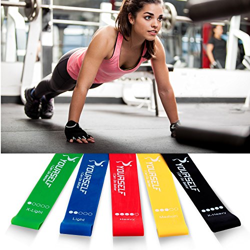SYOURSELF 5 Exercise Resistance Bands -Fitness Trainer Equipment for Abdominal,Strengthen, Gym,Home,Travel,Carpet,Hard Floors+ Fitness Chart+Gift Bag (5 Colors, 5 Pack Resistance Bands)