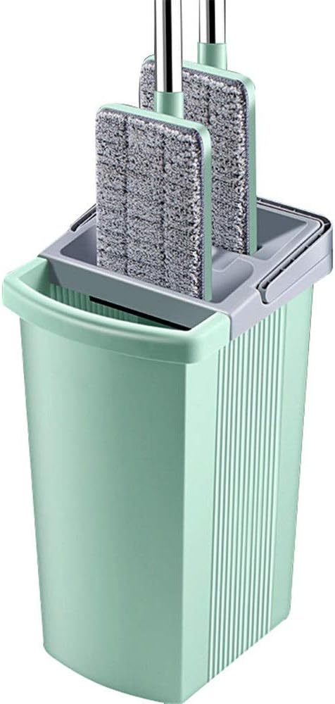 Self Wringing Mop System Detachable Rotating Mop Double Bucket Hands-free Household Cleaning Flat Mop Set Green For Home Perfect For All Floor Types (Color : Green, Size : One size)