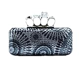 Women Skull Clutch Knuckle Rings Handbag 4 Fingers Evening Bag with Shoulder Chain Punk Wallet (Silver Grey)