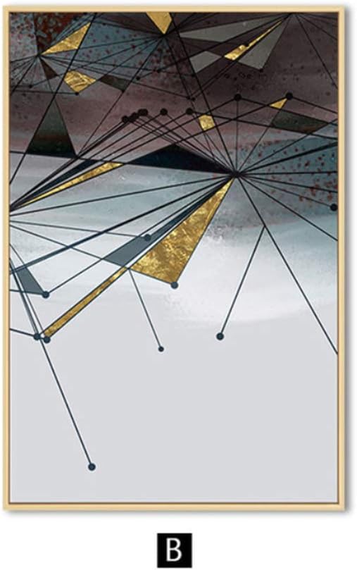 HYFBH Wall Art Modern Abstract Geometric Picture Canvas Painting Golden Posters and Prints Wall Pictures Decor for Living Room-50x70cm with Frame