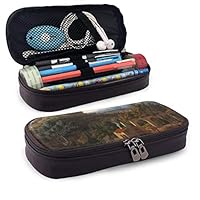 Pgonesex American 18th Century Rural Scene Leather Cute Pencil Case - High Capacity Pencil Pouch Stationery Organizer Multifunction Cosmetic Makeup Bag, Perfect Holder for Pencils and Pens