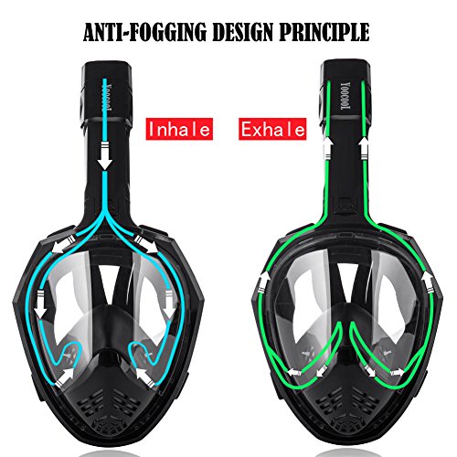 YOOCOOL Full Face Snorkel Mask Foldable 180° Panoramic View Diving Scuba Mask Free Breathing Full Face Snorkeling Mask with Waterproof Phone Bag (Black, Small/Medium)
