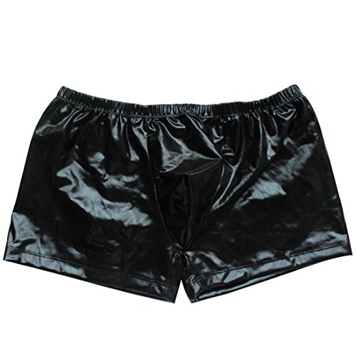 Feeshow men s leather like boxer briefs shorts with adjustble met…