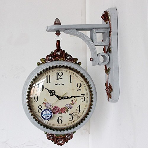SSBY Tuba mute creative clocks hanging double sided wall clock the living room vintage retro clock two resin clock clock,B