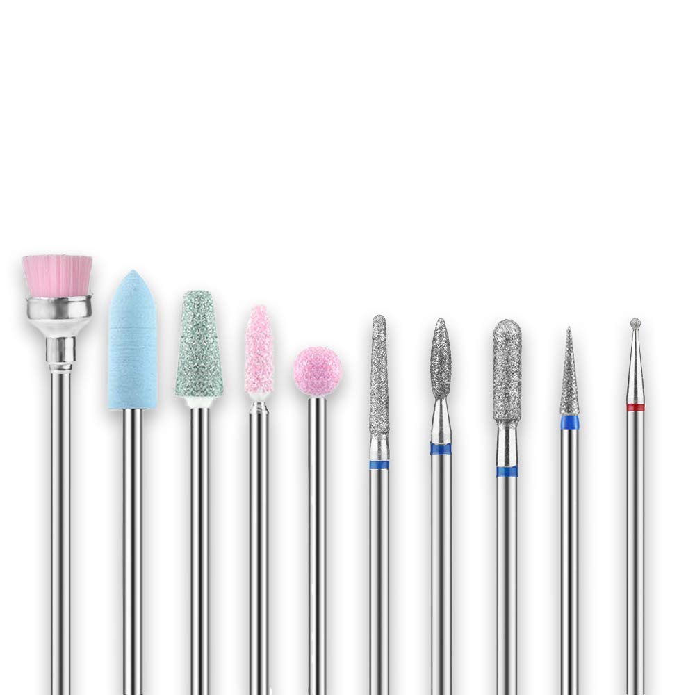 Cuticle Nail Drill Bits with Case - Safety Efile Nail Bit for Acrylic Nails,Drill Brush Remove Gel Nail Bits Nail Drill Bits 3/32 Acrylic Nail Home Salon Use(10Pcs Russian Cuticle Drill Bit Set)