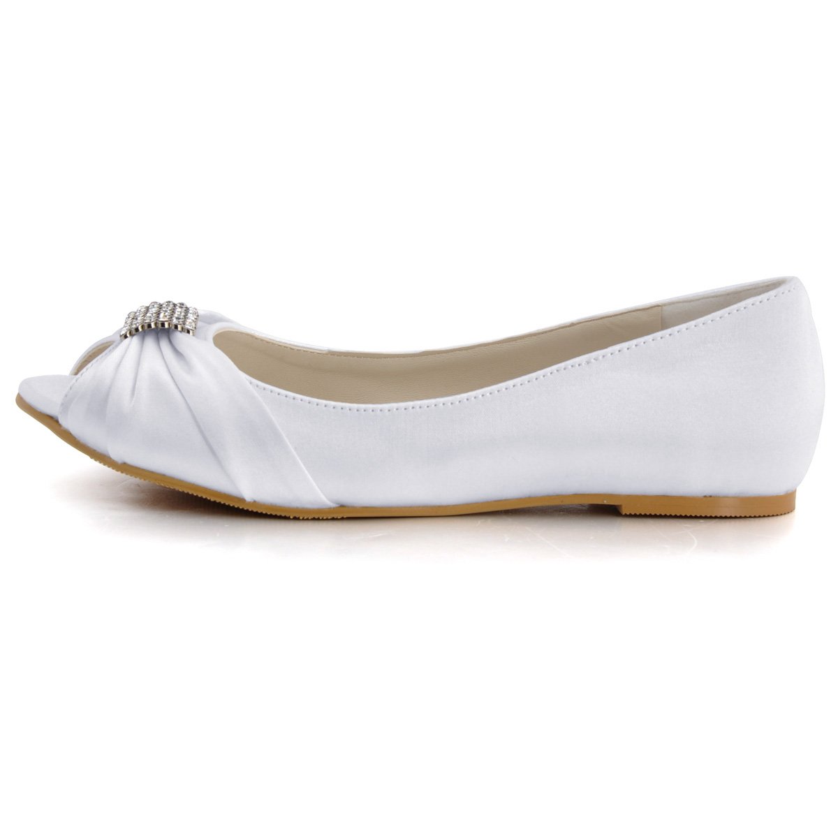 ELEGANTPARK Women Peep Toe Rhinestones Comfort Flats Pleated Satin Wedding Bridal Shoes - Image 3
