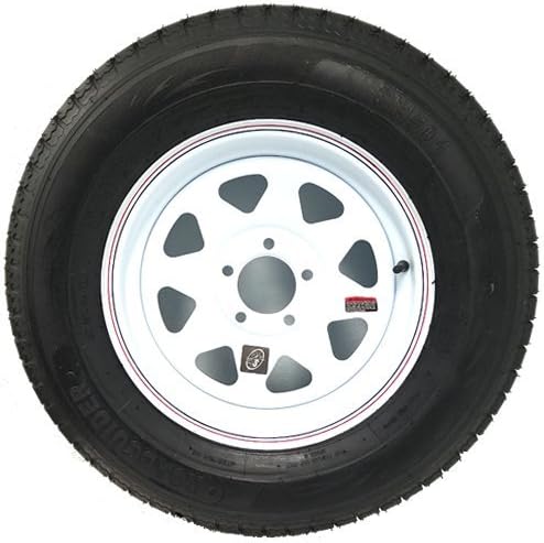 15" x 5" White Spoke Trailer Wheel with radial RoadGuider ST20575R15C Tire Mounted (5-5" bolt circle)
