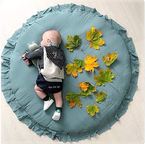 Super Soft Thick Kids Play Mat Crawling Cushion, 100% Cotton Play Pad, Fluffy Non-Toxic Floor Seating Pillow, 40” Round Area Rugs for Kids Babies Girls Boys Children Toddlers Bedroom or (Emerald)