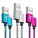 SyncTech Phone Charger Fast Charging Cable 6FT 3 Pack Nylon Braided High Speed Charging Cord USB Compatible with Phone XS MAX XR X 8 8 Plus 7 7 Plus 6s 6s Plus 6 6 Plus (3.) Blue, White, Pink)