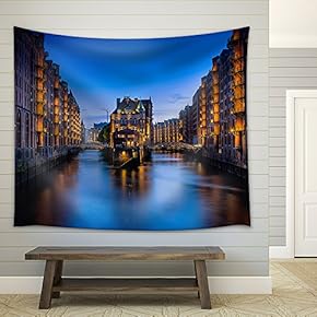 The Hamburg Warehouse District (German Speicherstadt) - Fabric Wall Tapestry Home Decor - 51x60 inches