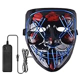 Halloween Mask Scary LED Light Up Mask for Halloween Festival Party (Blue)