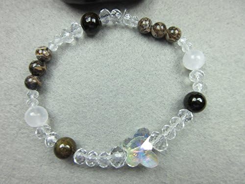 Genuine Selenite, Brown/Gold Tourmaline and Turritella Agate Butterfly Healing Bracelet